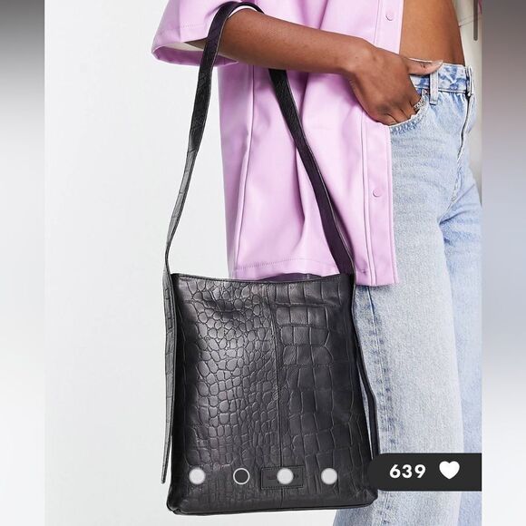 Urbancode croc‎ leather shoulder bag in black NWT in packaging - Picture 2 of 7